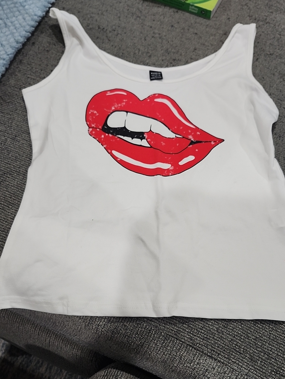 SHEIN White Tank with Red Lip Graphic